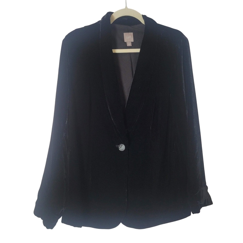 J. Jill Black Silk Blend Velvet Blazer Shawl Lapel Single Button Petite Medium